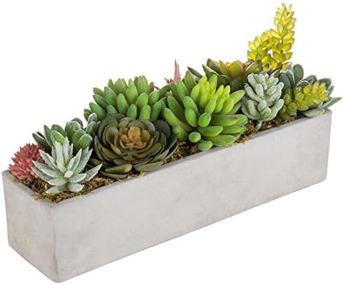 MyGift Faux Succulent Arrangement in 12-Inch Gray Cement Pot