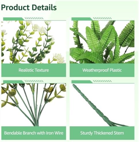 24 Bundles Outdoor Artificial Plants Fake Greenery