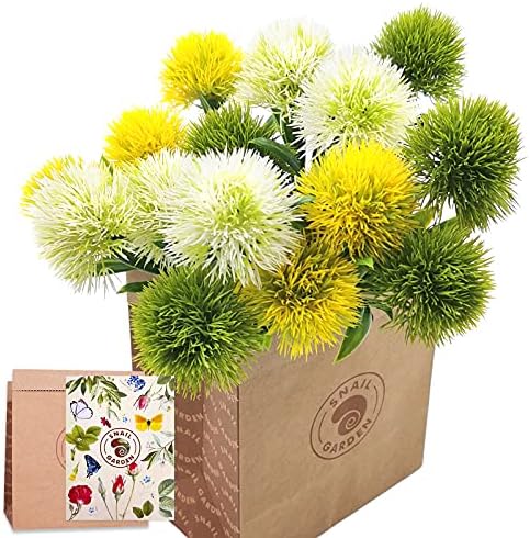 SNAIL GARDEN 15Pcs Artificial Dandelion Bouquet with Vase Kraft Bag