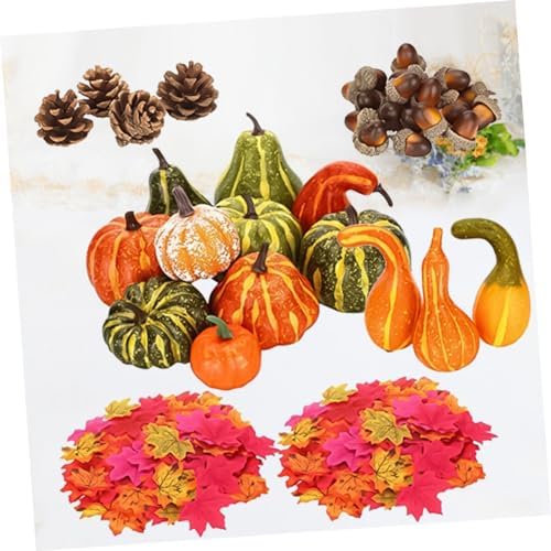 IMIKEYA 141pcs Halloween Artificial Pumpkins Acorns and Maple Leaves Decor
