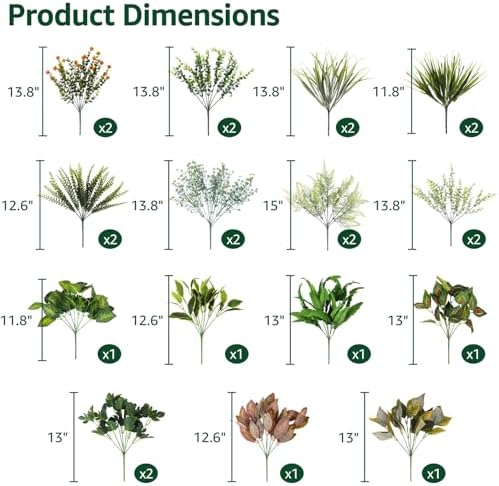 24 Bundles Outdoor Artificial Plants Fake Greenery