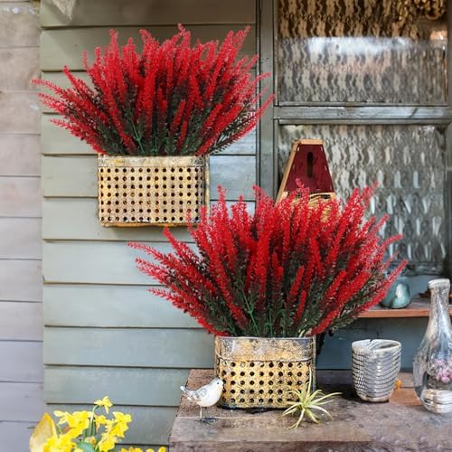 RECUTMS Artificial Lavender Flowers Bouquet 12 PCS Red
