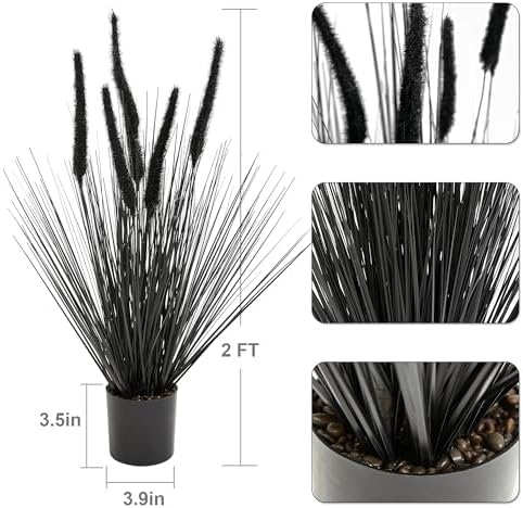 KOL 2ft Black Artificial Horsetail Grass 4-Pack