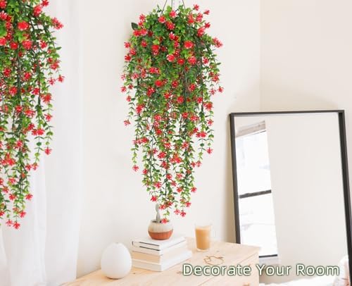 RECUTMS Artificial Hanging Plants Set of 3 Red