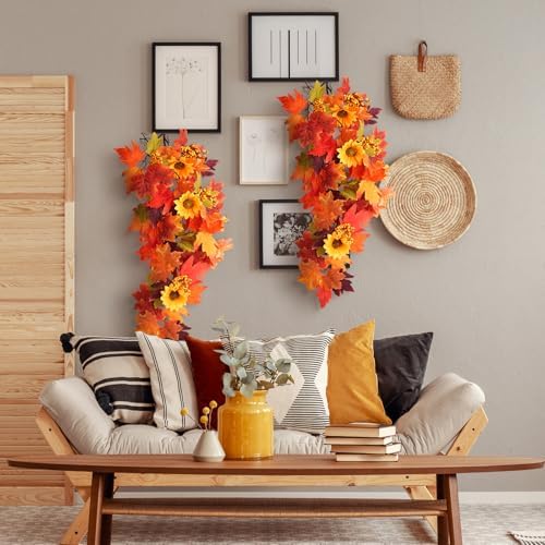 HIAGROW 2Pcs Fall Hanging Maple Leaf Decor for Autumn Decorations
