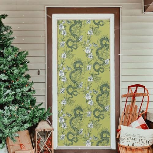 Susiyo Asian Dragon Green Christmas Door Cover Decoration 32x79in