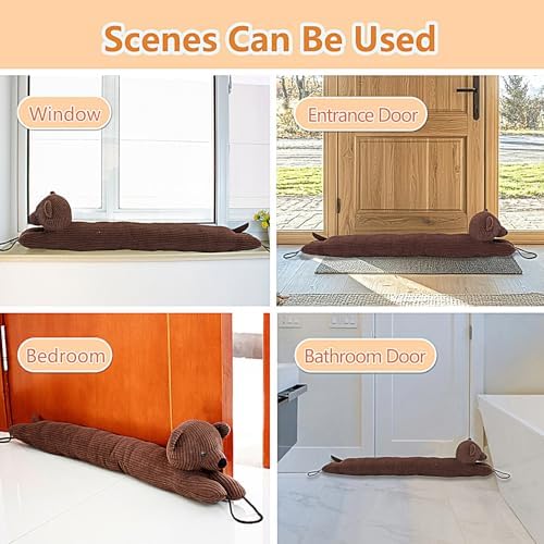 34 Inch Heavy Duty Under Door Draft Stopper with Hanging Loops - Grey Dog Design