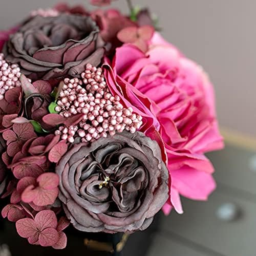 Artificial Rose Flower with Glass Vase for Home Decor