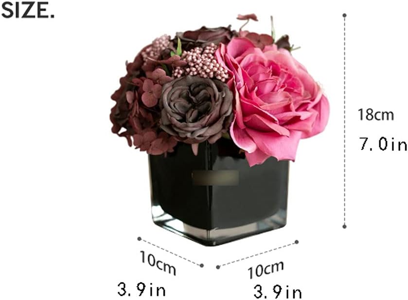 Artificial Rose Flower with Glass Vase for Home Decor