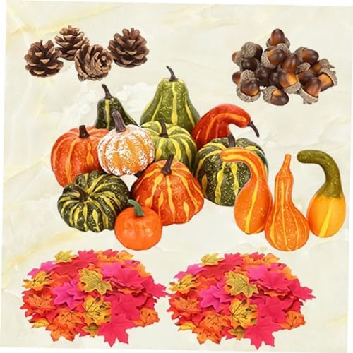 IMIKEYA 141pcs Halloween Artificial Pumpkins Acorns and Maple Leaves Decor