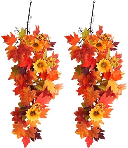 HIAGROW 2Pcs Fall Hanging Maple Leaf Decor for Autumn Decorations