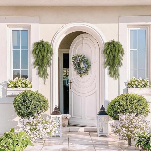 RECUTMS 2Pcs Artificial Christmas Teardrop Pine Needle Hanging Swag for Front Door Wall Home Decor