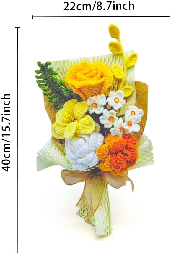 Handmade Crochet Yellow Bouquet with Roses and Orchids