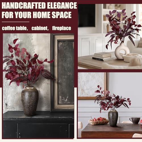 3 Pcs 30 Inch Burgundy Artificial Eucalyptus Stems for Fall Decor