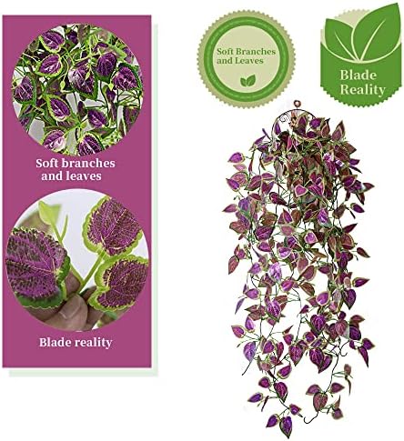 3PCS Perilla Leaves Artificial Hanging Plants for Indoor Outdoor Decor