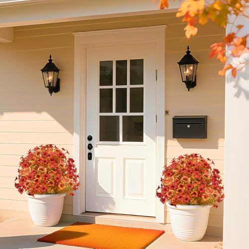 2 Pack Artificial Boxwood Topiary with Fall Mums Flowers