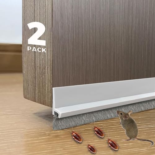 2 Pack Door Draft Stoppers with Brush Soundproof and Dustproof for Exterior and Interior Doors