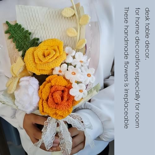 Handmade Crochet Yellow Bouquet with Roses and Orchids