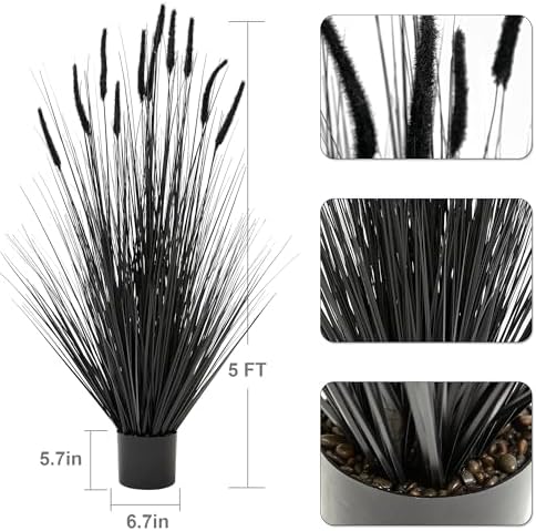 KOL Artificial 5ft Horsetail Reed Grass Plant in Black