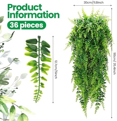Lyrow 6 Pcs Artificial Hanging Plants 32 Inch Fake Boston Ferns Plastic Faux Decor