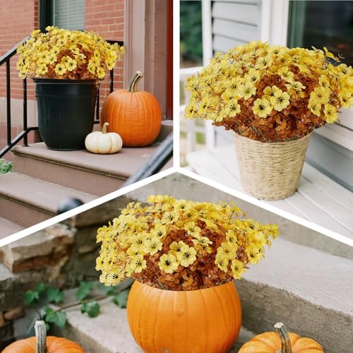 12 Bundles Artificial Mums for Outdoor Fall Decor
