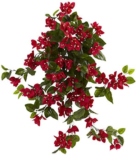 Nearly Natural 28 Inch Bougainvillea Hanging Bush Artificial Set of 2 UV Resistant