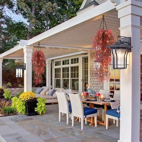 RECUTMS Artificial Hanging Fern Lighted with 30 LED Fake Ivy Vines for Home Decor Pack of 4 Red