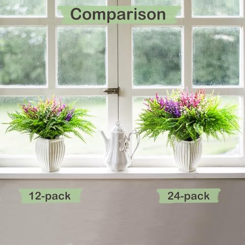 24 Pcs Artificial Greenery Faux Boston Ferns and Lavender Flowers