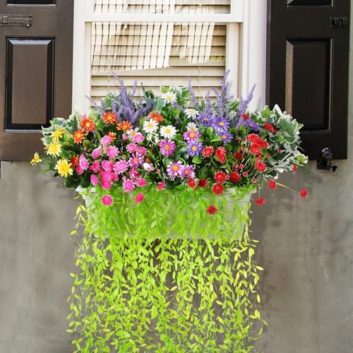 24 Pcs UV Resistant Artificial Plants for Outdoor Decor