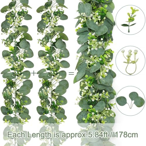 SOMYTING Eucalyptus Garland 2 Pack 59FT Artificial Decor