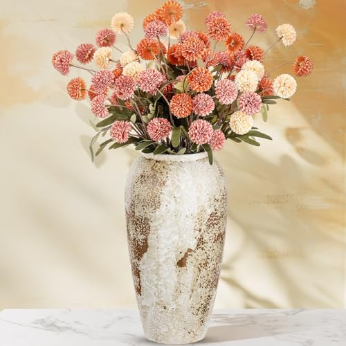 20 Pack Mixed Orange Faux Flowers Pompon Mums Bulk