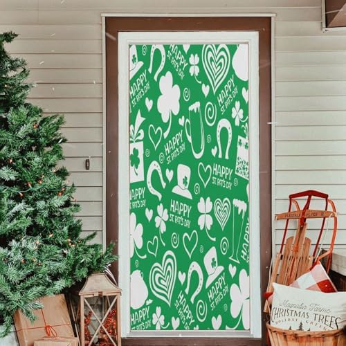 Susiyo Green Clover Halloween Door Cover Stretch Fabric Door Decoration for Home Party Holidays