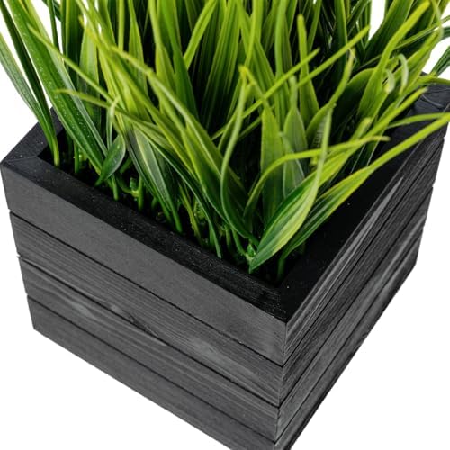 MyGift Artificial Grass Plants in Vintage Black Wood 4 Inch Planter Boxes Set of 3