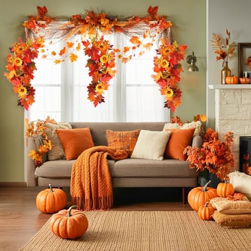 HIAGROW 2Pcs Fall Hanging Maple Leaf Decor for Autumn Decorations
