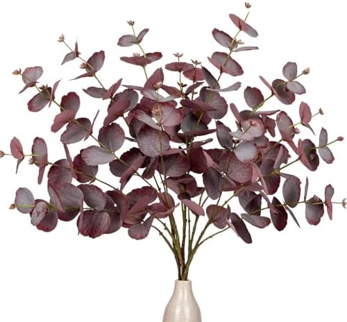 5 Pcs Artificial Burgundy Eucalyptus Stems Fall Decor