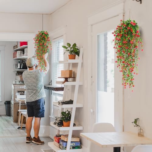 RECUTMS Artificial Hanging Plants Set of 3 Red