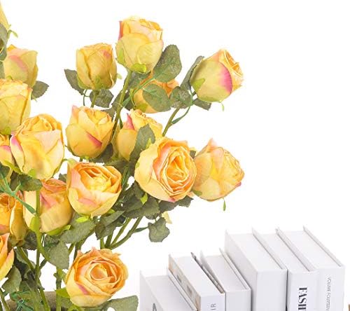 Dried Flower Artificial Rose 6pcs 24 Inch Long Stem Wedding Decor Set Yellow