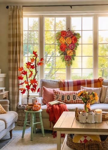Fall Teardrop Swag with Peonies 236 Inch Artificial Hanging Decor