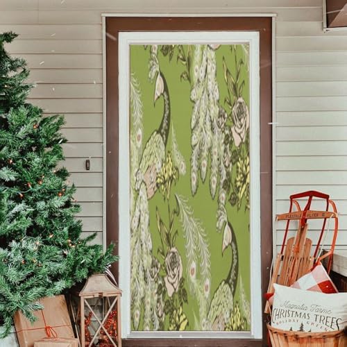Susiyo Retro Green Peacock Door Cover Fabric Decor 36x98in