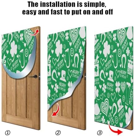 Susiyo Green Clover Halloween Door Cover Stretch Fabric Door Decoration for Home Party Holidays
