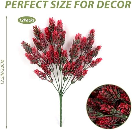 RECUTMS Artificial Greenery Plant Stems Red 12 Bundles