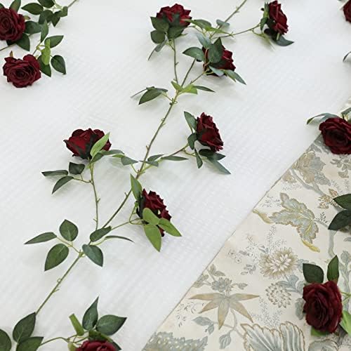 2 Strands 73 Inch Artificial Silk Rose Garland Burgundy