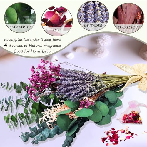 100pcs Dried Lavender Eucalyptus Bouquet for Home Decor and Bathroom Hanging