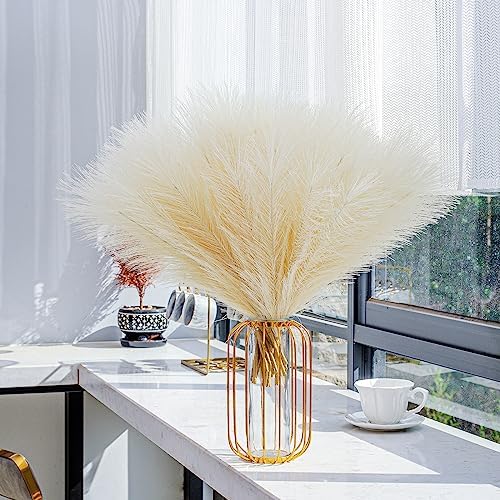 10 Stems Faux Pampas Grass - 177 Inch Artificial Decor for Boho Home