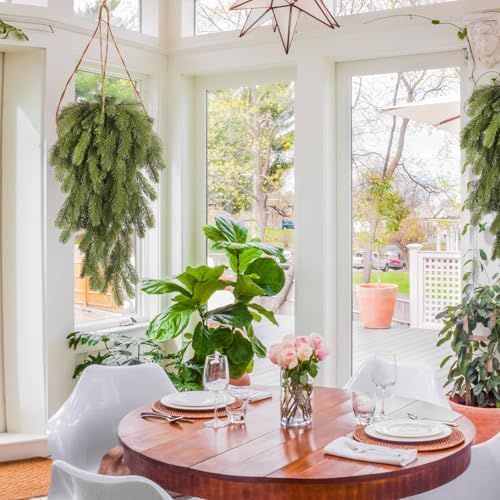 RECUTMS 2Pcs Artificial Christmas Teardrop Pine Needle Hanging Swag for Front Door Wall Home Decor