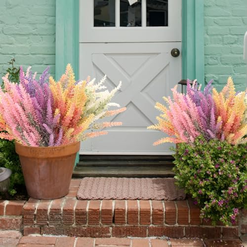 RECUTMS 12 Pcs Artificial Lavender Bouquet UV Resistant DIY Floral Centerpieces
