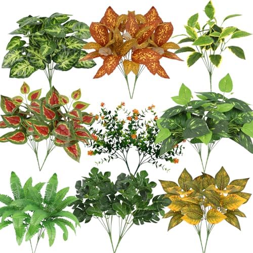 24 Bundles Outdoor Artificial Plants Fake Greenery