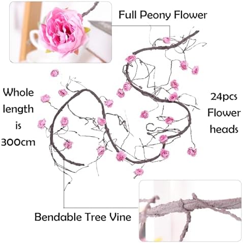 300cm Large Flexible Artificial Tree with Peony Flowers for Wedding and Christmas Decor
