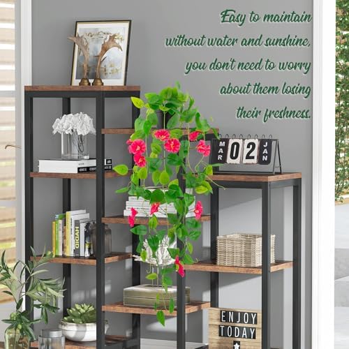 LOYWREE Artificial Hanging Potted Plant 39in Red Vine with Flowers for Home Office Decor
