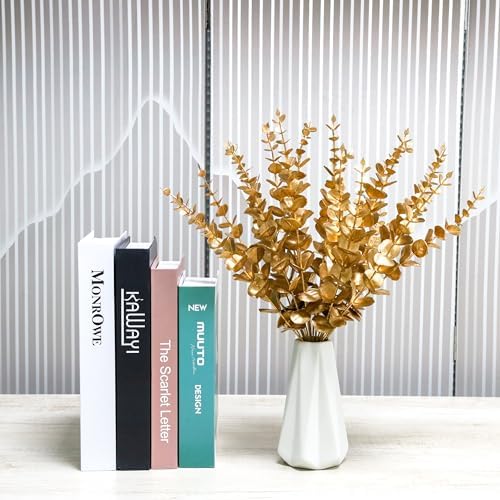 24 Pcs Gold Eucalyptus Artificial Leaves Decor Branches for Wedding and Home